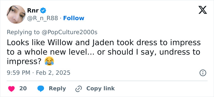 Tweet about Jaden and Willow Smith's outfits at Grammys 2025, humorously noting their bold fashion choices. Tweet about Jaden and Willow Smith's outfits at Grammys 2025, humorously noting their bold fashion choices.