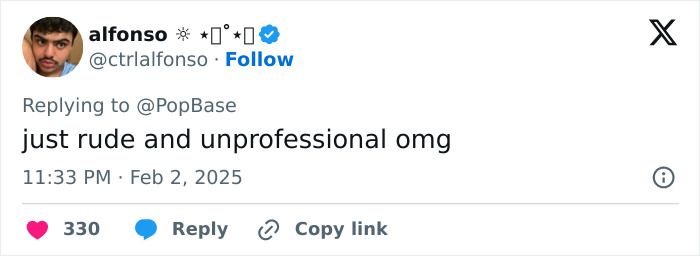 Tweet criticizing Grammy reporters as rude and unprofessional, related to a snub of an R&B legend. Tweet criticizing Grammy reporters as rude and unprofessional, related to a snub of an R&B legend.
