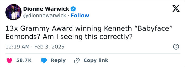 Tweet questioning Grammys reporters' snub of R&B legend Kenneth "Babyface" Edmonds. Tweet questioning Grammys reporters' snub of R&B legend Kenneth "Babyface" Edmonds.
