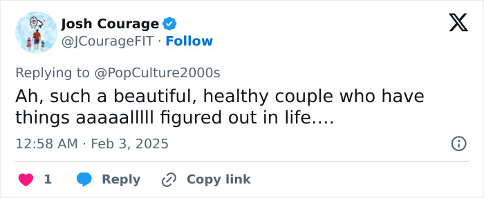 Tweet by user about a couple, referencing pop culture. Tweet by user about a couple, referencing pop culture.