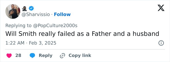 Tweet criticizing Will Smith, following netizens' reactions to Jaden and Willow's outfits at Grammys 2025. Tweet criticizing Will Smith, following netizens' reactions to Jaden and Willow's outfits at Grammys 2025.
