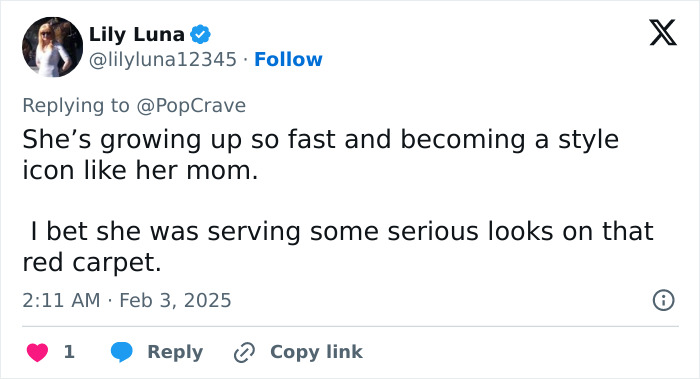 Tweet discussing Blue Ivy's fashion sense and style icon status. Tweet discussing Blue Ivy's fashion sense and style icon status.