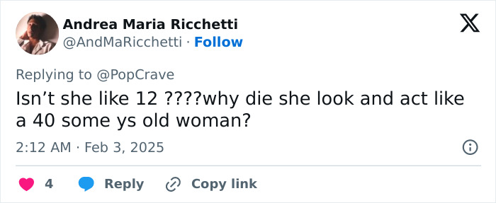 Tweet questioning age appearance over Grammys dress outrage. Tweet questioning age appearance over Grammys dress outrage.