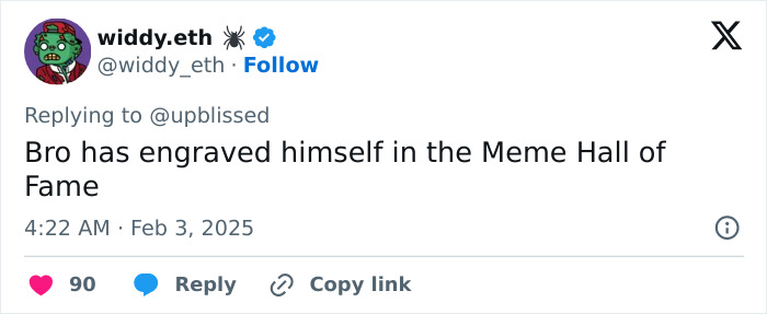 Tweet mentioning Meme Hall of Fame by user widdy.eth, featuring a frog avatar. Tweet mentioning Meme Hall of Fame by user widdy.eth, featuring a frog avatar.