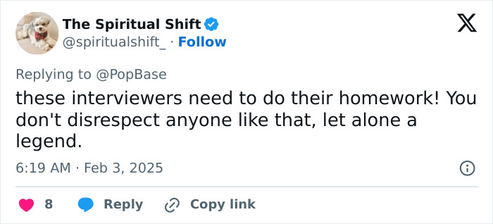 Tweet criticizing Grammys reporters, calling a snub to an R&B legend disrespectful. Tweet criticizing Grammys reporters, calling a snub to an R&B legend disrespectful.