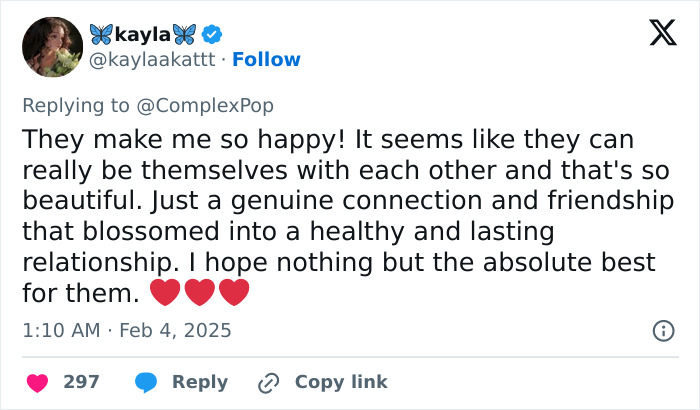 Tweet expressing joy over Zendaya and Tom Holland's relationship, mentioning genuine connection and wishing them the best. Tweet expressing joy over Zendaya and Tom Holland's relationship, mentioning genuine connection and wishing them the best.