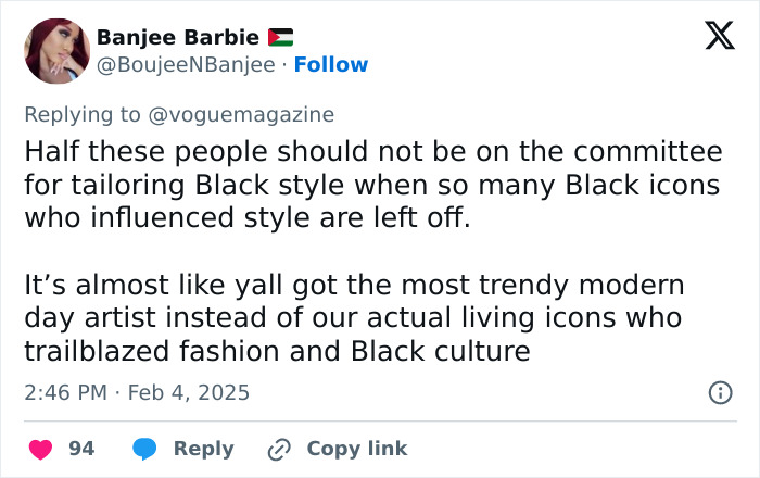 Tweet criticizing Met Gala 2025 dress code and celebrity host choices, highlighting concerns on Black style representation. Tweet criticizing Met Gala 2025 dress code and celebrity host choices, highlighting concerns on Black style representation.