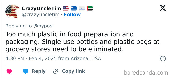 Tweet about microplastics concerns in food packaging, discussing reduction of single-use plastic items. Tweet about microplastics concerns in food packaging, discussing reduction of single-use plastic items.