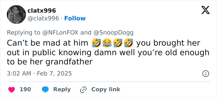 Tweet reacts to Snoop Dogg's viral age gap joke about Bill Belichick's 24-year-old girlfriend. Tweet reacts to Snoop Dogg's viral age gap joke about Bill Belichick's 24-year-old girlfriend.