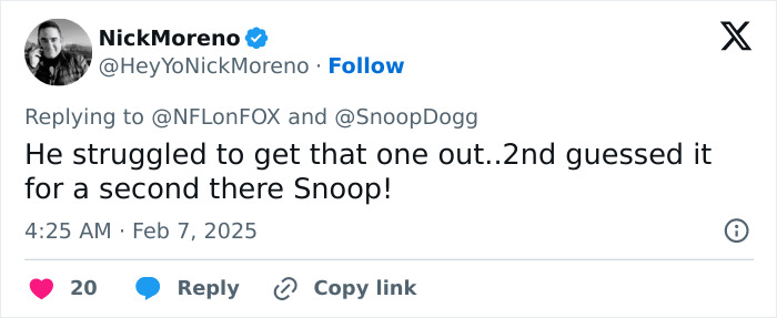 Tweet reacting to Snoop Dogg's joke about Bill Belichick's age gap, with playful commentary. Tweet reacting to Snoop Dogg's joke about Bill Belichick's age gap, with playful commentary.