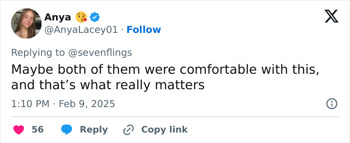 Anya's tweet about comfort in a discussion regarding a viral photo with a fan. Anya's tweet about comfort in a discussion regarding a viral photo with a fan.