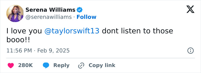 Serena Williams tweets support to Taylor Swift amid meme buzz. Serena Williams tweets support to Taylor Swift amid meme buzz.