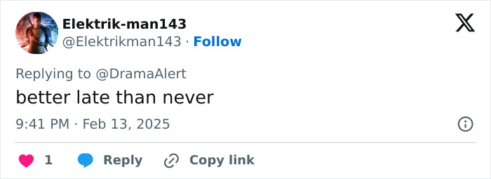 Tweet about Jack the Ripper identity reveal, user comments "better late than never" on February 13, 2025. Tweet about Jack the Ripper identity reveal, user comments "better late than never" on February 13, 2025.