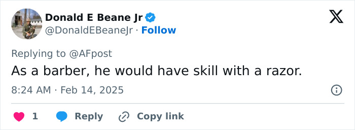 Tweet by Donald E Beane Jr discussing Jack the Ripper's skills as a barber with a razor. Tweet by Donald E Beane Jr discussing Jack the Ripper's skills as a barber with a razor.