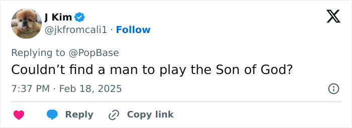 Tweet questioning Cynthia Erivo's casting as Jesus in a new musical. Tweet questioning Cynthia Erivo's casting as Jesus in a new musical.