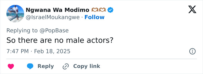 Tweet questioning male actors, related to Cynthia Erivo's casting in musical. Tweet questioning male actors, related to Cynthia Erivo's casting in musical.