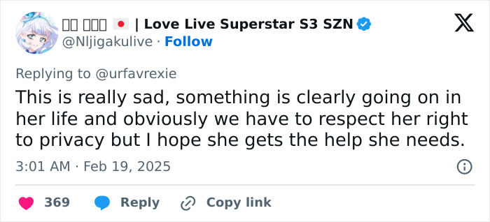 A tweet expressing concern about an individual's thin appearance and wellbeing, advocating for privacy and support. A tweet expressing concern about an individual's thin appearance and wellbeing, advocating for privacy and support.