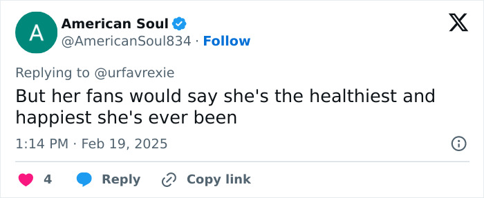 Tweet expressing support for Ariana Grande's health amidst Baftas thin image concern. Tweet expressing support for Ariana Grande's health amidst Baftas thin image concern.
