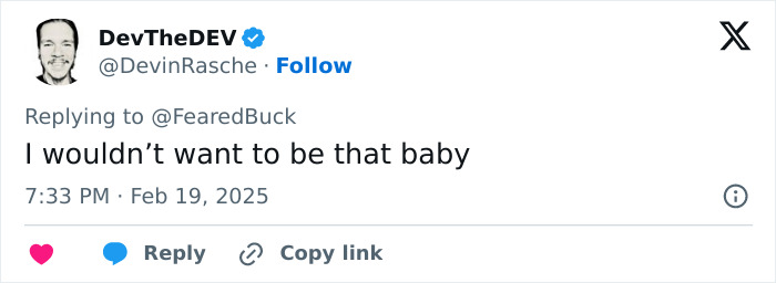 Tweet from DevTheDEV reacting to Bonny Blue pregnancy rumors, discussing implications with humor. Tweet from DevTheDEV reacting to Bonny Blue pregnancy rumors, discussing implications with humor.