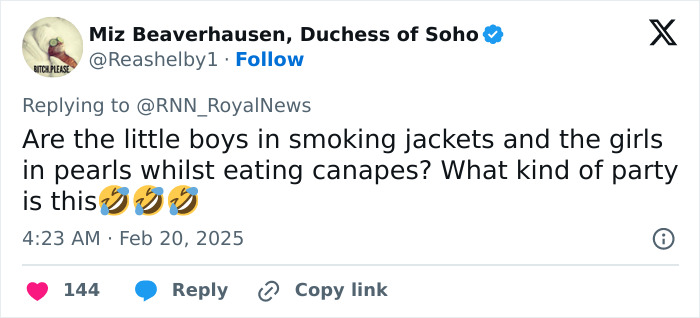 Tweet humorously questioning Meghan Markle's advice for kids' parties, with laughing emojis. Tweet humorously questioning Meghan Markle's advice for kids' parties, with laughing emojis.