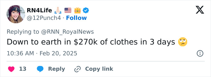 Tweet reacting to Meghan Markle's kids' party advice, with comments on clothing expenses. Tweet reacting to Meghan Markle's kids' party advice, with comments on clothing expenses.