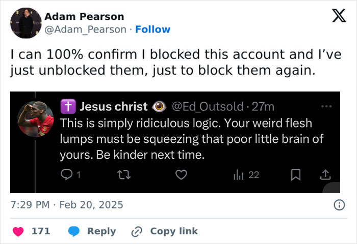 Adam Pearson responds to a troll with humor on social media, reinforcing his stance against "anti-trans" claims. Adam Pearson responds to a troll with humor on social media, reinforcing his stance against "anti-trans" claims.