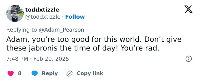 Tweet supporting Adam Pearson against trolls, encouraging him to stay strong and positive. Tweet supporting Adam Pearson against trolls, encouraging him to stay strong and positive.