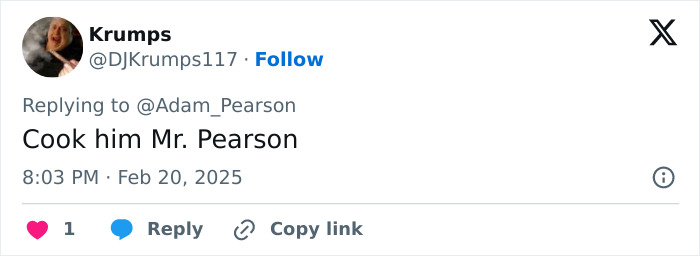 Tweet reply supporting Adam Pearson against trolls, timestamped February 20, 2025. Tweet reply supporting Adam Pearson against trolls, timestamped February 20, 2025.