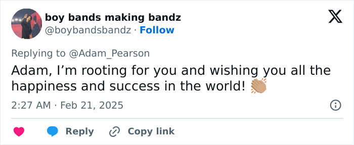 Supportive tweet for Adam Pearson responding to criticism. Supportive tweet for Adam Pearson responding to criticism.