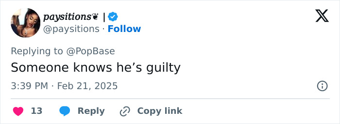 Tweet screenshot discussing lawyer quitting before Diddy's trial date, implying guilt. Tweet screenshot discussing lawyer quitting before Diddy's trial date, implying guilt.