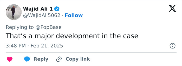 Tweet by Wajid Ali about a development in Diddy's lawyer case. Tweet by Wajid Ali about a development in Diddy's lawyer case.