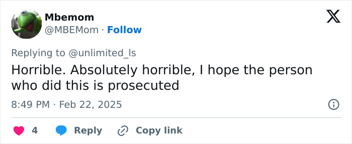 Tweet about Harry Potter Airbnb damage with user's avatar and reaction for prosecution. Tweet about Harry Potter Airbnb damage with user's avatar and reaction for prosecution.