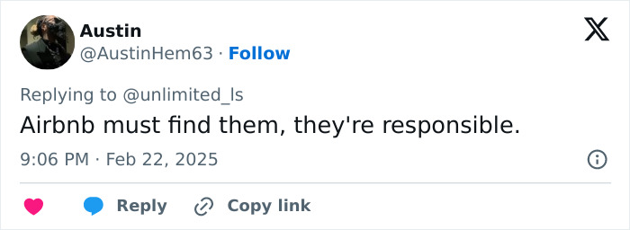 Tweet about Harry Potter Airbnb responsibility, addressing guest issues and accountability concerns. Tweet about Harry Potter Airbnb responsibility, addressing guest issues and accountability concerns.