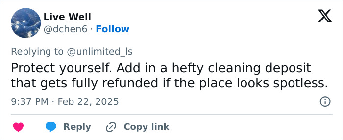 Tweet discussing cleaning deposit for Harry Potter Airbnb rental protection. Tweet discussing cleaning deposit for Harry Potter Airbnb rental protection.