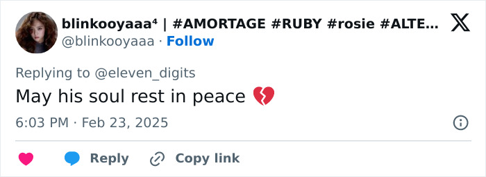 Condolences tweet for Jesus Guerrero, celebrity hairstylist, with a broken heart emoji. Condolences tweet for Jesus Guerrero, celebrity hairstylist, with a broken heart emoji.
