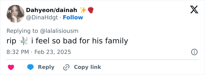 Tweet expressing condolences for Jesus Guerrero, celebrity hairstylist, with dove emoji and concern for his family. Tweet expressing condolences for Jesus Guerrero, celebrity hairstylist, with dove emoji and concern for his family.