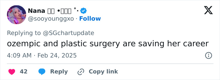 Tweet mentioning Ozempic and career, dated Feb 24, 2025, with reactions below it. Tweet mentioning Ozempic and career, dated Feb 24, 2025, with reactions below it.