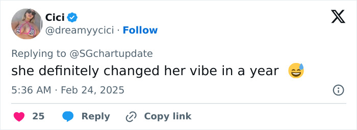 Tweet commenting on dramatic weight loss and vibe change in a year, emoji included. Tweet commenting on dramatic weight loss and vibe change in a year, emoji included.