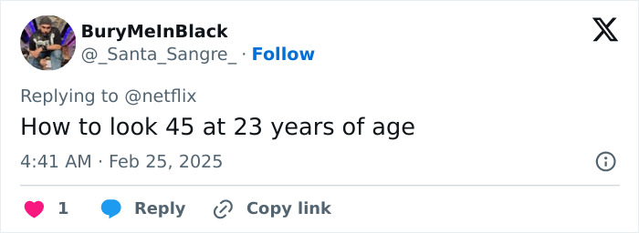 Tweet about looking older than age, related to Millie Bobby Brown and Electric State film premiere. Tweet about looking older than age, related to Millie Bobby Brown and Electric State film premiere.