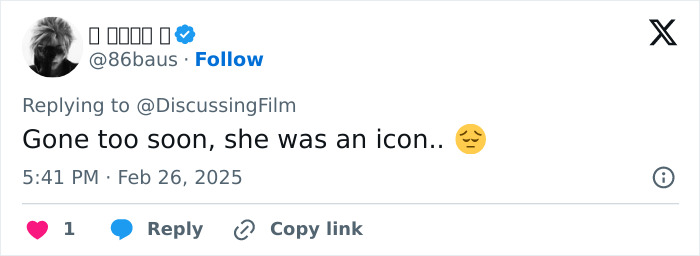 Tweet mourning Michelle Trachtenberg as an icon with sad emoji. Tweet mourning Michelle Trachtenberg as an icon with sad emoji.