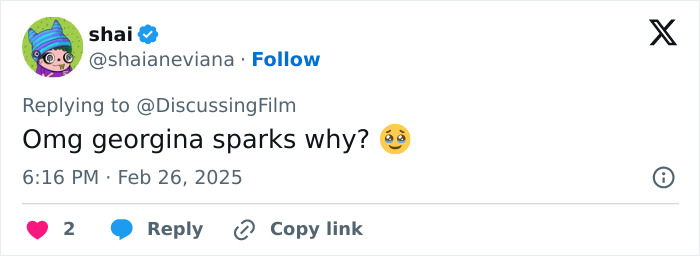 Tweet reacting to Michelle Trachtenberg's passing, mentioning the character Georgina Sparks, with emojis. Tweet reacting to Michelle Trachtenberg's passing, mentioning the character Georgina Sparks, with emojis.