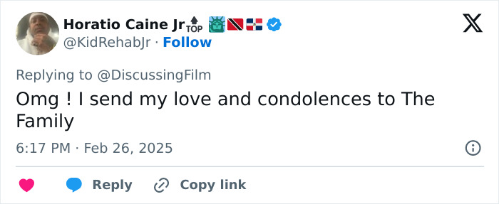 Tweet offering condolences for Michelle Trachtenberg's passing at 39, expressing sympathy to her family. Tweet offering condolences for Michelle Trachtenberg's passing at 39, expressing sympathy to her family.