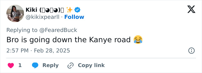 Tweet expressing concern about Justin Bieber's behavior with a laughing emoji, comparing it to Kanye. Tweet expressing concern about Justin Bieber's behavior with a laughing emoji, comparing it to Kanye.