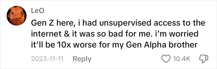 Comment discussing dangers of unsupervised internet access for “iPad Kids” generation, expressing concern for Gen Alpha. Comment discussing dangers of unsupervised internet access for “iPad Kids” generation, expressing concern for Gen Alpha.