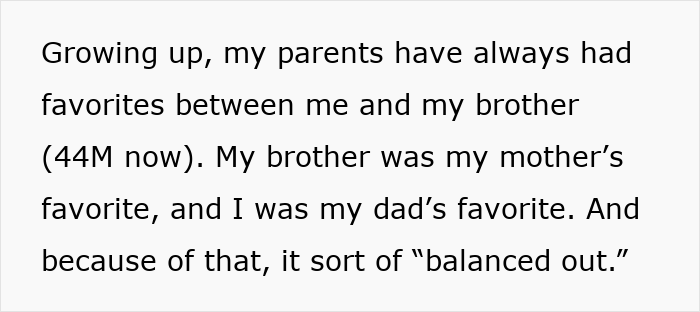 Text discussing parental favoritism between siblings, highlighting a brother favored by the mother and a sister by the father. Text discussing parental favoritism between siblings, highlighting a brother favored by the mother and a sister by the father.