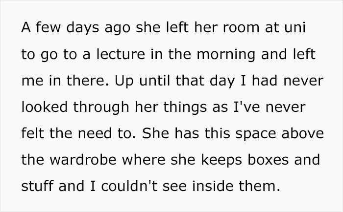 Text conversation about finding a creepy box in girlfriend's wardrobe, leading to relationship concerns. Text conversation about finding a creepy box in girlfriend's wardrobe, leading to relationship concerns.