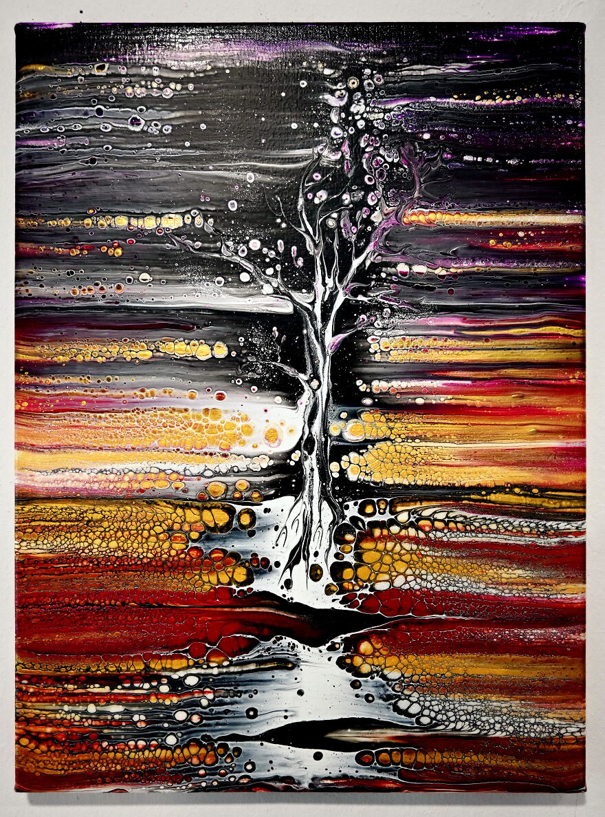 Tree Swipe Acrylic Pour 🌳💫 Creating A Mystical Landscape ~ Relaxing Fluid Art Tutorial