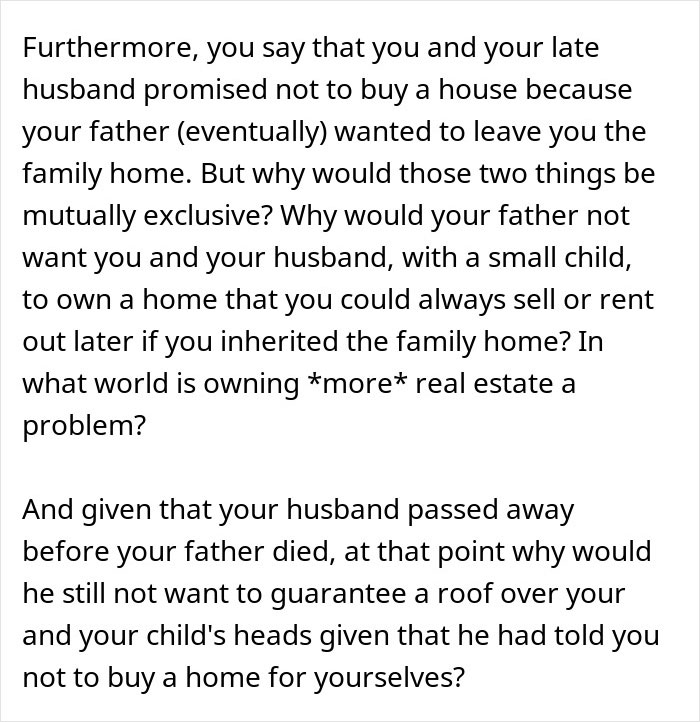 Text questioning inheritance decisions and family property dynamics. Text questioning inheritance decisions and family property dynamics.