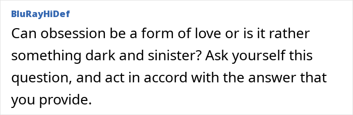 Text questioning if obsession is love or sinister, linked to a relationship and a creepy box discovery. Text questioning if obsession is love or sinister, linked to a relationship and a creepy box discovery.
