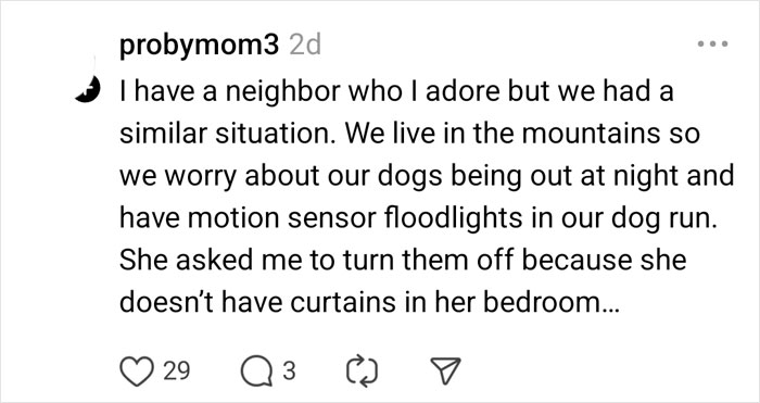 Neighbor's complaint about light, a comment discussing motion sensor floodlights and their impact. Neighbor's complaint about light, a comment discussing motion sensor floodlights and their impact.